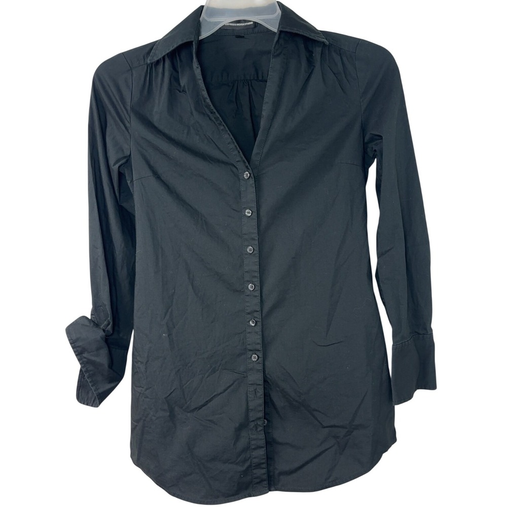 Express Design Studio | Black Long Sleeve Button Up Blouse | Size XS